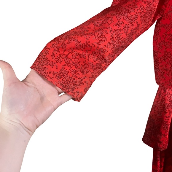 1980’s Vintage Dave & Johnny Red Peplum Midi Dress Red Floral Print with Lace​ - Picture 8 of 13